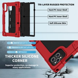 FIEWESEY for ZONKO D106 10 inch Android 14 Tablet Case,for VOZIZOV D106 Case,Heavy Duty Shockproof Kids Cover with Shoulder Strap Kickstand for ZONKO D106/MOONSTARS D106B Tablet (Red/Black)