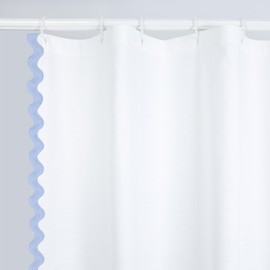 Scalloped Shower Curtain Cotton Blue White for Bathroom Textured 72x84