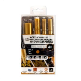 Royal & Langnickel 4 x Gold Acrylic Paint Markers Sizes 0.7mm 1.2mm 2mm 12mm