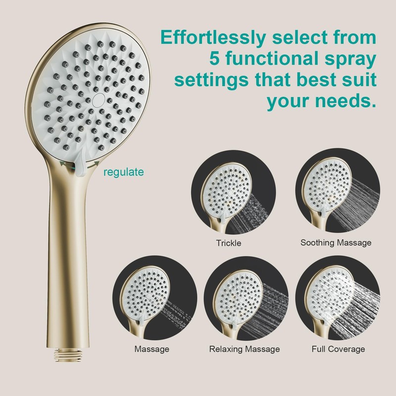 AULEEND Shower Slide Bar Handheld Shower Head with Hose, 5-Function