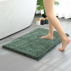 Bathroom Mat, 1 Count Non-slip Soft Absorbent Quick Drying Bath Rug, Machine Washable Bath Mat for Bathroom Floor, Tub and Shower - Color: Dark Green, Specification: 20*31inch