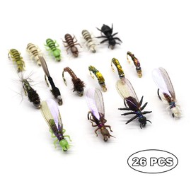 YZD Realistic Trout Hand Tie Fly Fishing Flies Collection Dry Wet Nymph Fly Assortment with Fly Box Lures Kits 12/16/18/22/36/48Pcs (Ant Kit 26pcs)