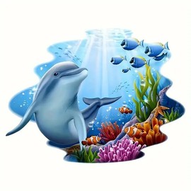 Ocean Wonderland Dolphin and Tropical Fish PVC Vinyl Car Decals Stickers Waterproof Self-Adhesive Decals for Cars, Laptops, Trucks, Motorcycles Wall Window Luggage Scratch Cover Door Decor Sticker