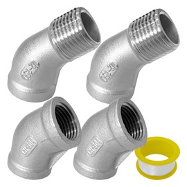 4PCS 45 Degree Elbow Pipe Fittings, 1/2 Inch NPT Female Pipe Fitting and Female to Male Thread Hose Connector Adapter, 304 Stainless Steel Casting Connector
