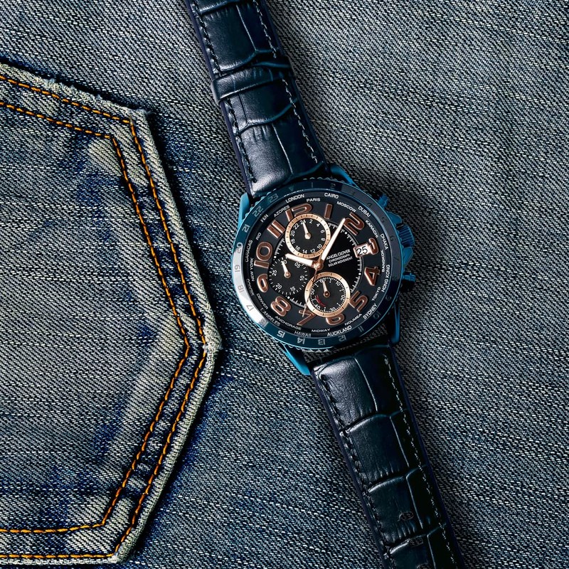 Angel Clover Men’s Wristwatch, Mond Solar, blue