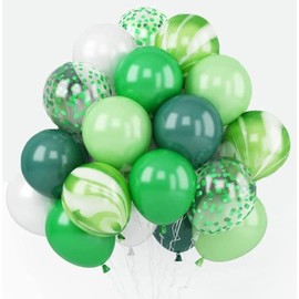 30 Pcs Green Balloons,Dark Green Balloons Set with Marble Balloons 12 Inch Agate Green Birthday Party Balloons for Baby Shower Dino Jungle Birthday Party Decorations Supplies…