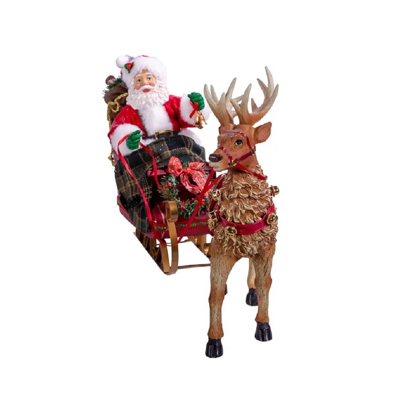 Kurt Adler Fabriché 10-Inch Santa in Sleigh with Deer Tablepiece