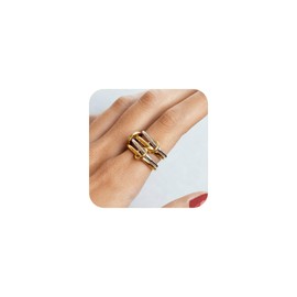 Goenjoy 14K Gold Plated Interlocked Stackable Rings for Women, Statement Multi Ring Mixed Metals Stack, Two-Toned interlocking rings Stacking Jewelry