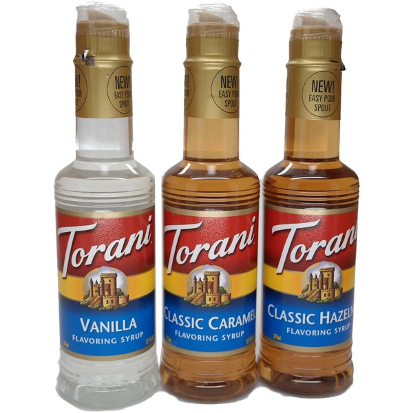 Torani Vanilla, Classic Hazelnut, & Caramel 12.7 Oz (Variety Pack of 3)
