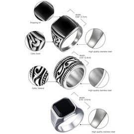 OIDEA Men's Ring Celtic Stainless Steel Biker Vintage Band Ring Punk Rock Biker Men's Ring Nordic Viking Gothic Viking Jewellery Gift for Men Silver Black Ring Size 54-70