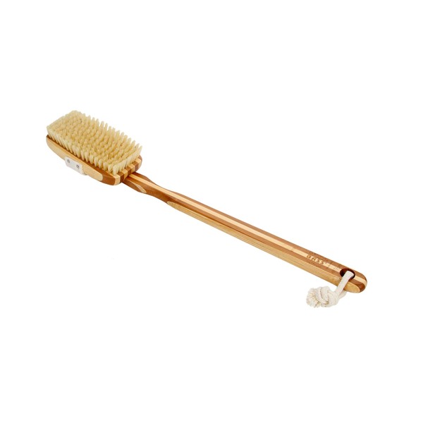 Bass Brushes | Esthetician Grade Bath & Body Brush | 100% Natural Bristle Firm | Pure Bamboo Handle | Square Style Detachable Handle | Stripe Finish | Model 81D - SB