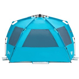 Easthills Outdoors Instant Shader Enhanced Deluxe XL Beach Tent Easy Set Up 4-6 Person Popup Sun Shelter 99" Wide for Family UPF 50+ Double Silver Coating with Extended Zippered Floor Pacific Blue