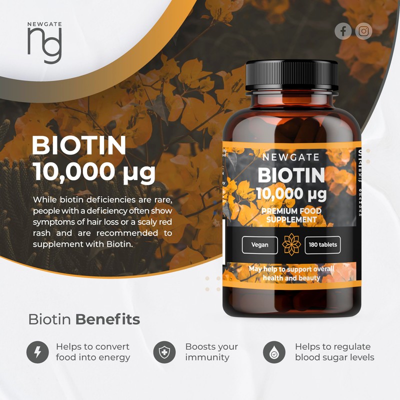Newgate Labs Biotin 10,000 mcg- 180 High Strength Tablets -