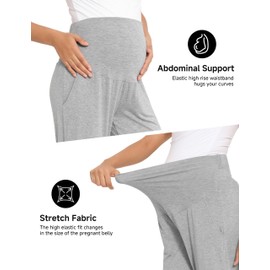 BRATUC Maternity Pants for Women Soft Stretchy Pregnancy Pants Over The Belly Loose Comfy Lounge Pajama Bottoms with Pockets (X-Large Grey)