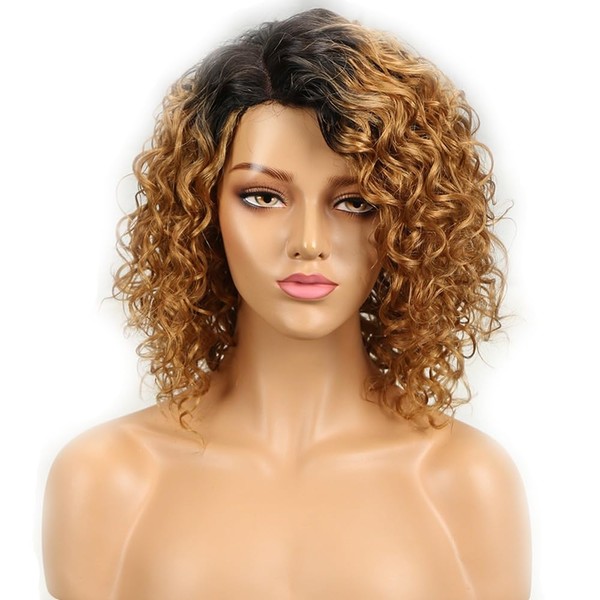 Black Textures Loose Curly Human Hair Wig, Ombre Black to