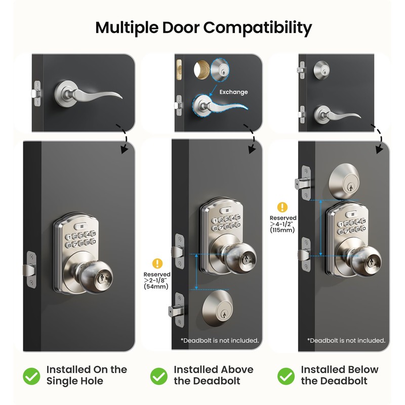 Veise Keypad Door Knob Lock, Keyless Entry Digital Lock with