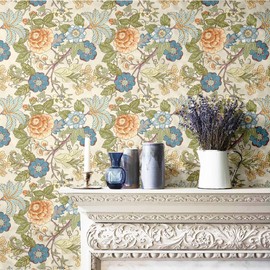 Birwall BIG01-C Jacobin Embroidery Floral with Leaf Wallpaper Wall Mural Prepasted Self-Adhesive Wallpaper Wall Decor