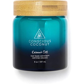 Conscious Coconut's Certified Organic Fair Trade Coconut Oil for Skin & Hair Care – 8 oz Sustainable Glass Jar
