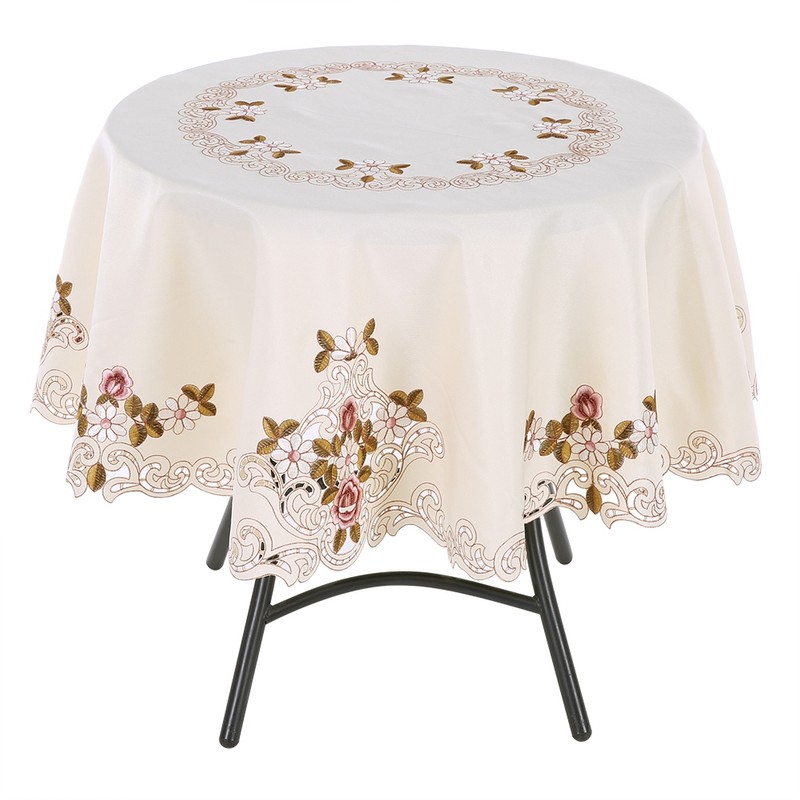 Round Red Floral Flower Embroidered Table Runner Tablecloth Cutwork Table