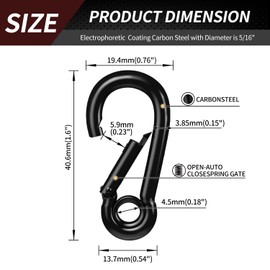 1.57 Inch Spring Snap Hooks 75LBS Capacity, Carabiner Clip, Heavy Duty Rope Connector, Quick Link Carabiners Spring Snap Hooks for Indoor & Outdoor, Camping, Climbing, Fishing, Hiking, 10 Pack