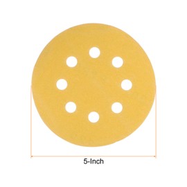 sourcing map 25pcs Gold Sanding Discs 5 Inch 220 Grits Hook and Loop Sandpapers 8 Holes Aluminum Oxide Abrasive Orbital Sanding Pads for Automobile Metal Woodworking
