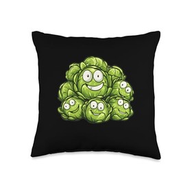 Brussels Sprouts Smiling Comic Style Throw Pillow