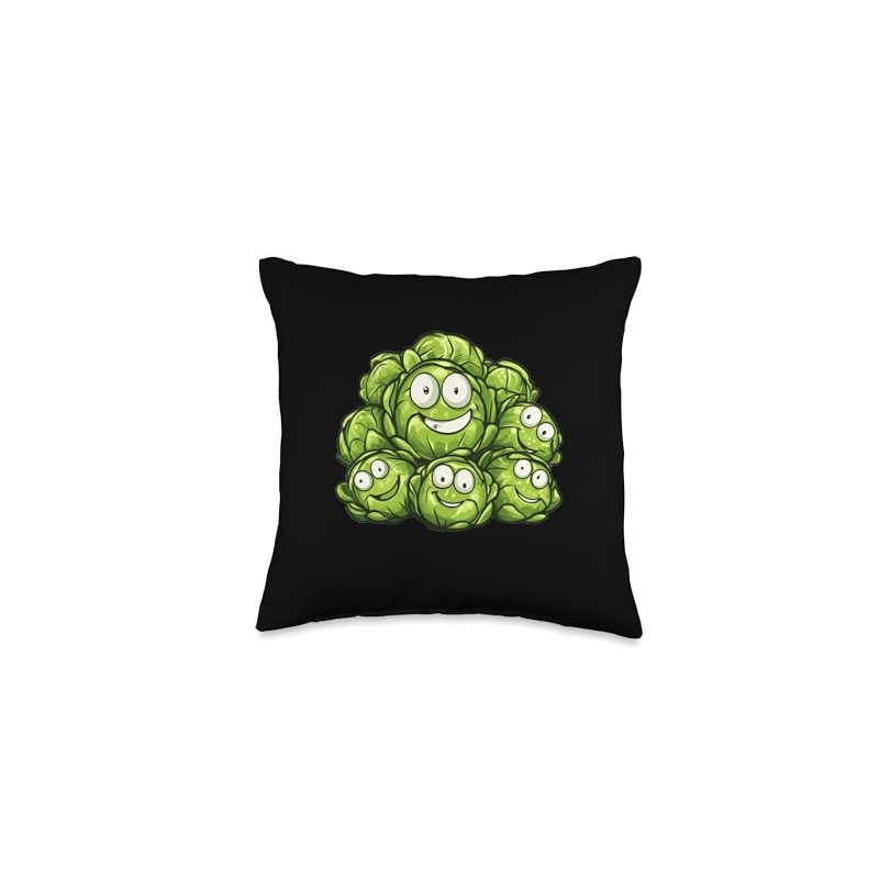 Brussels Sprouts Smiling Comic Style Throw Pillow
