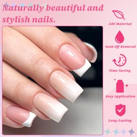 LuckForever 144pc White French Tips Press on Nails Short Square Fake Nails French Nude Ombre Short Glue on Nails Press ons French Tips False Fingernails with Glue Adhesive Tabs for Women Girls