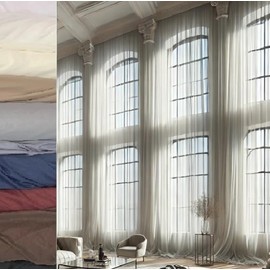Ikiriska Extra Long Sheer Voile Curtain Sheer Voile with Pocket top (1 Panel) Custom Made (White Off, 7 ft)