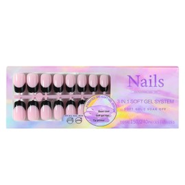 150Pcs Black French Tip Press on Nails Medium Square Fake Nails In15 Sizes 3 IN 1 Soft Gel Nail Tips Pink Glossy Reusable Acrylic Nails No Need to File False Nails for Women Girls Manicure