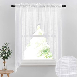 RYB HOME Semi Sheer Curtain Valance Window Topper, Textured Linen Sheer Kitchen Curtain Tier Swag Set, Privacy Half Window Curtains for Bedroom Living Room Bathroom, W 36 x L 63, 2 Panels, White