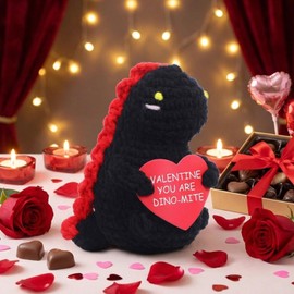 Funny Valentines Gift for Her Girlfriend Dinosaur Crochet Plush with Gift Bag Romantic Anniversary Birthday Present for Couple Lover Him Boyfriend, Cute Sweet Crochet Present to Women Wife