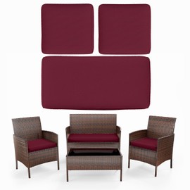 Pakunoda 3 Pack Outdoor Replacement Cushions, Fit for 4-Seater Wicker Rattan Patio Conversation Set, 36x18x3,18x18x3, Liner & Cover