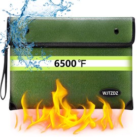 WJTZDZ Upgraded Fireproof Money Bag, 10 Layers of Heat Insulated Materials, 6500F Fireproof, Waterproof Zipper, Reflective Strip, Document Bag with Handle for Cash, Important Documents