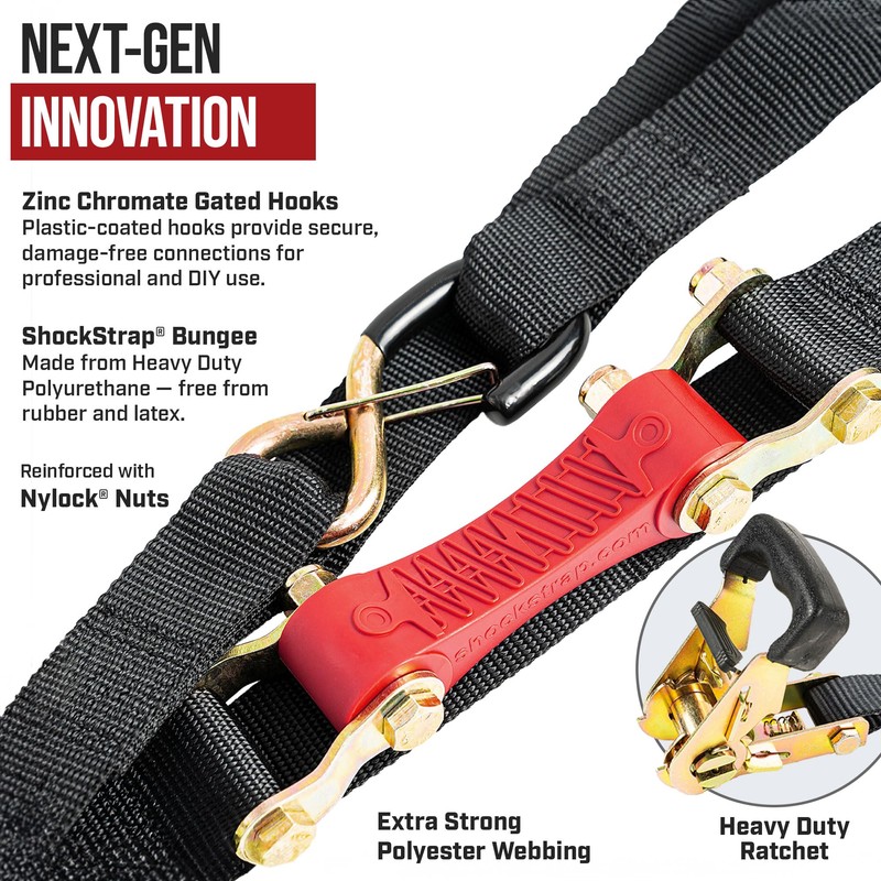 SHOCKSTRAP Ratchet Strap, 10' x 1" Shock Absorbing Heavy Duty