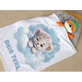 GRAZDesign Baby Blanket with Name Lion on Cloud Blue Fluffy Baby Blanket for Birth, Birthday, Christmas 100 x 75 cm - Fleece Blanket