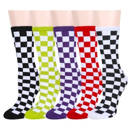 Benefeet Sox Womens Fun Crew Socks Checkerboard Socks Colorful Novelty Patterned Socks Funky Checkered Socks Mid Calf Cute Socks Cotton Graphic Socks Women