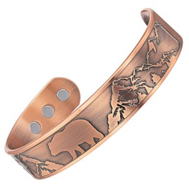 Mens Copper Bracelet Bangle Bear Wildife Design Pure Copper Magnetic Bracelet