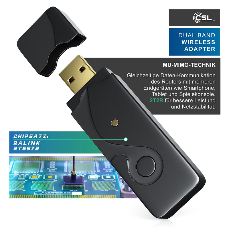 CSL - USB WLAN Stick, DualBand 2.4GHz & 5GHz and