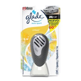 Glade Auto Sport Difusor, Aromatizante para Auto, Elimina Olores y Aromatiza Hasta Por 2 Meses, Aroma Citrus