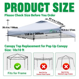 Acepic 10x10 Canopy Replacement Top, Ez Up Canopy Tent Top Cover with Air Vent and Adjustable Elastic Strap,UV Waterproof for Outdoor Garden Patio Pavilion Sun Shade(Top Sidewall Only)