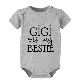 WOOYONGING Gigi Is My Bestie Newborn Outfits Baby Boy Clothes Short Sleeve Infant Romper White Girls Onsies 3-6 Months