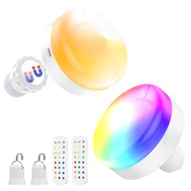PRTILOUD Battery Operated Light Bulbs, 5000mAh Rechargeable Light Bulb Set of 2 with Remote, 3 Colors 10 Levels Dimmable Fabric Wireless Sconces Light Bulb with Timer for Bedroom Living Room