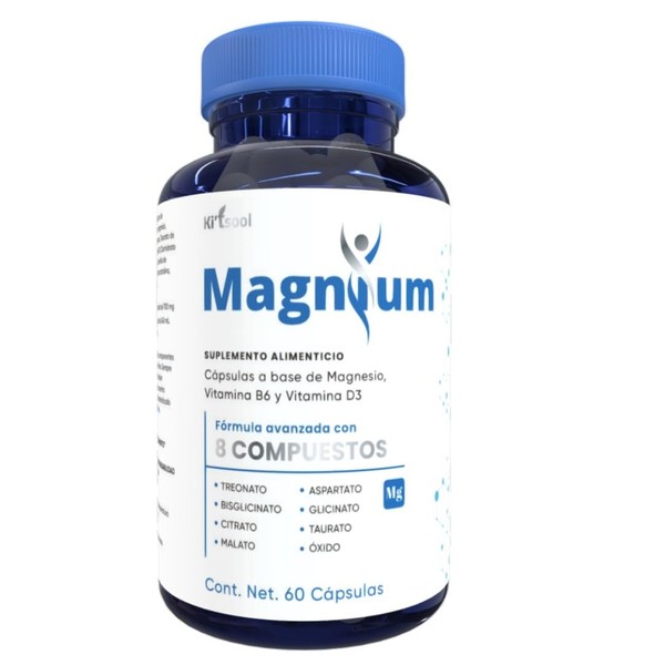 Magnium 60 Capsulas, 8 Compuestos de Magnesio Premium, (Treonato, Aspartato,
