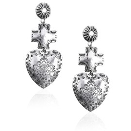 Rustic Couture's Western Corss Heart Earrings for Women Cowgirl Hypoallergenic Dangle Concho Statement Jewelry RCE-1067SL