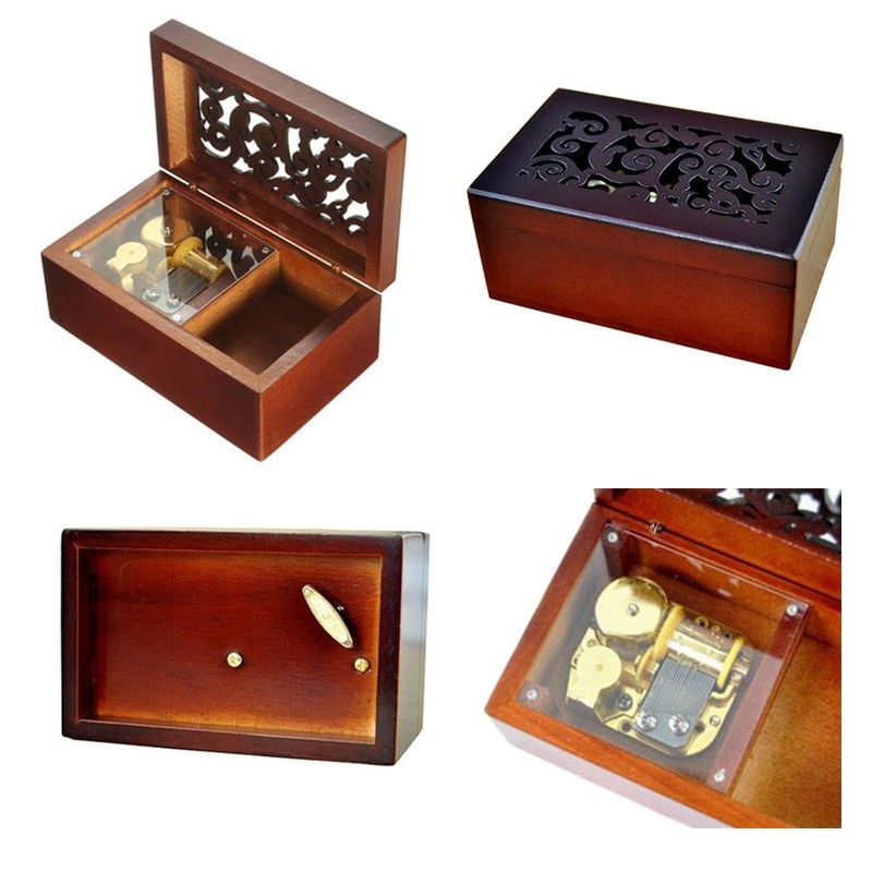 FnLy Antique Engraved Wooden Wind-Up Musical Box,Lilium from Elfen Lied
