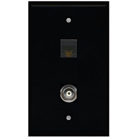 RiteAV - Black 1 Port BNC 1 Port Cat6 Ethernet Black Wall Plate