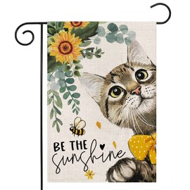 Summer Cat Garden Flag for Outside 12x18 Double Sided,Be The Sunshine Cat with Sunflowers Small Yard Flags,Spring Seasonal Decor for Farmhouse Holiday Outdoor