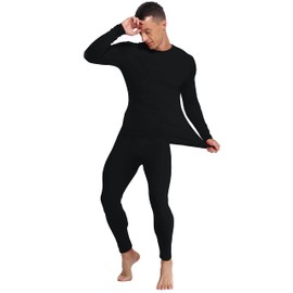 Coreal Mens Underwear Soft Thermal Wear for Men, Crew Neck Long Johns Base Layer with Fleece Lined Top & Bottom Set Black X-Large