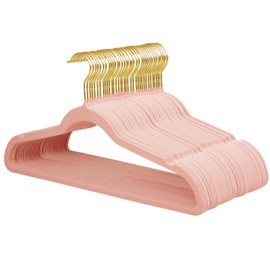 ManGotree Velvet Coat Hangers, Non-Slip Felt Suit Hangers, Ultra-Slim Space Saving Clothes Hanger with 360° Swivel Golden-Plated Hook, 36 Pack (Light Pink)